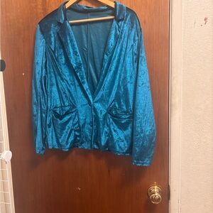Shiny Teal Satin Blazer Jacket